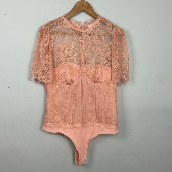 NWOT Astr Lacie Illusion Lace Bodysuit in Dusty Pink Bustier Bodysuit Sz XL - Picture 4 of 12